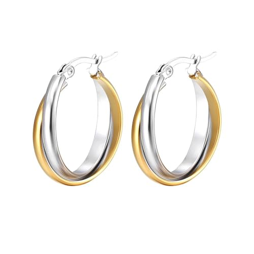 TOFBS Ohrringe Damen Creolen 18K Gold Silber Ohringe Vergoldet Huggies Ohrringe Geometrische Hängend Hoop Statement Ohrringe Mode Schmuck Geschenke für Frauen Mädchen (Gold-Silber) von TOFBS