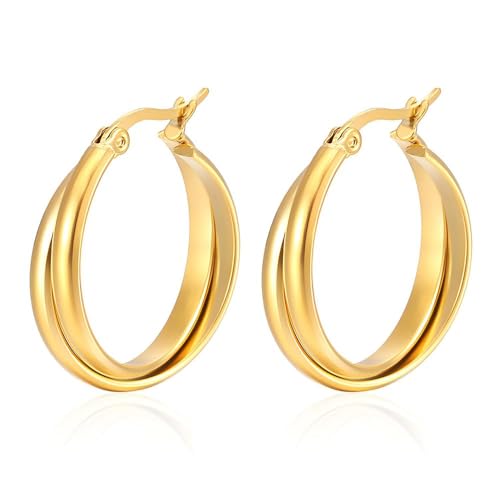 TOFBS Ohrringe Damen Creolen 18K Gold Silber Ohringe Vergoldet Huggies Ohrringe Geometrische Hängend Hoop Statement Ohrringe Mode Schmuck Geschenke für Frauen Mädchen (Gold) von TOFBS