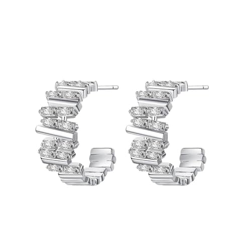 TOFBS Creolen Damen Regenbogen Mit Bunten Steinen Zirkonia Huggies Ohrringe Hypoallergen Vergoldet Modeschmuck Für Mädchen Weiß von TOFBS