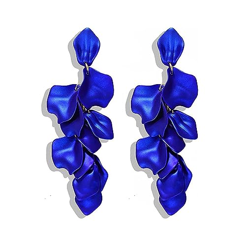 TOFBS Elegante Damen Ohrringe - Tropfen Statement Quaste Blumen Rosenblüten Baumeln Schmuck Zubehör (Blau/Lang) von TOFBS