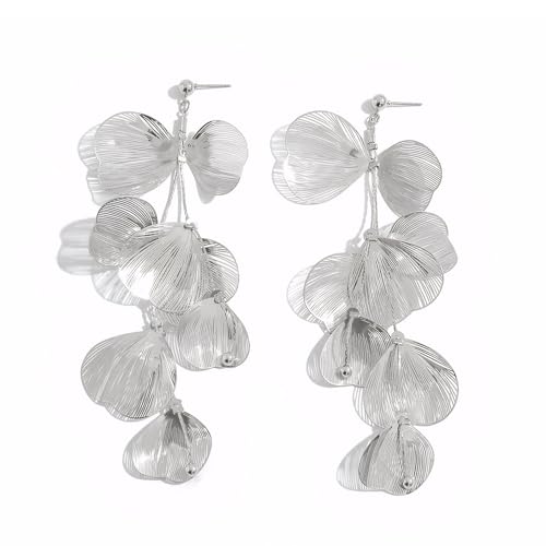 TOFBS Ohrringe Damen Ginkgo Biloba Ohrringe mit Quaste Kann bei Veranstaltungen und im Alltag Getragen Werden(Silber) von TOFBS