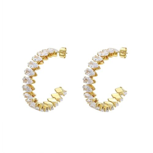 TOFBS Elegante Creolen Ohrringe Zirkonia Kristall Halbkreis Schmuck Damen Stecker Hochwertige Juwelenqualität Glänzend Edel von TOFBS