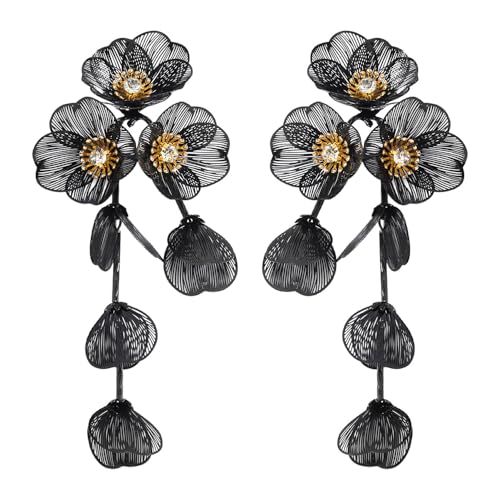 Tofbs Blumenförmige Ohrringe Aus Hochwertigem Metall Mit Kristallverzierungen Eleganter Stil Für Besondere Anlässe Lange Schwarze Tropfenohrringe Für Damen von TOFBS