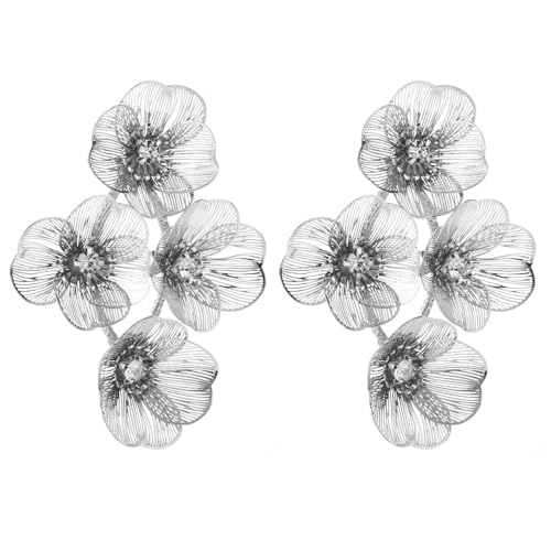 TOFBS Blumen Ohrringe Mehrschichtig Kristall Strass Schmuck Damen Elegant Metallisch Ohrstecker Hochwertig von TOFBS