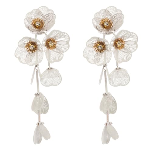 Tofbs Blumenförmige Ohrringe Aus Hochwertigem Metall Mit Kristallverzierungen Eleganter Stil Für Besondere Anlässe Lange Schwarze Tropfenohrringe Für Damen von TOFBS