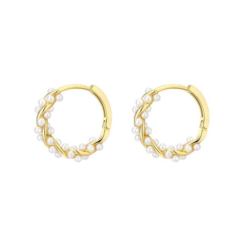 TOFBS Ohrringe Damen Kleine Perle Creolen Gold Leichte Offene Kreis Runde Kunstperlen Perlenohrringe 925 Silber Schmuck Geschenke Silber von TOFBS