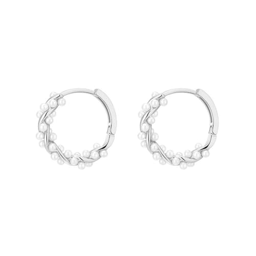 TOFBS Ohrringe Damen Kleine Perle Creolen Gold Leichte Offene Kreis Runde Kunstperlen Perlenohrringe 925 Silber Schmuck Geschenke Silber von TOFBS