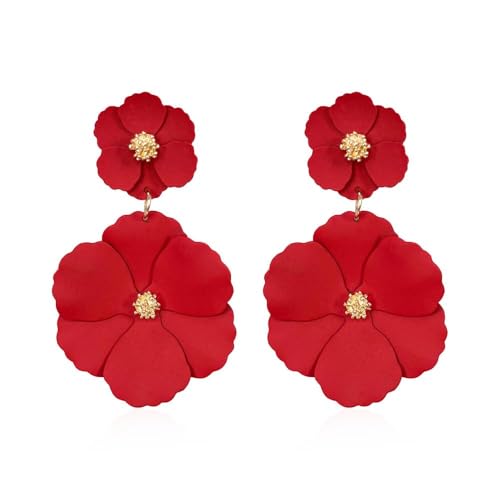 TOFBS Ohrringe Damen Mädchen Blumen Tropfen Lange Matte Metal Ohrringe Boho Vintage Blütenblatt Modeschmuck Geschenke Zubehör von TOFBS