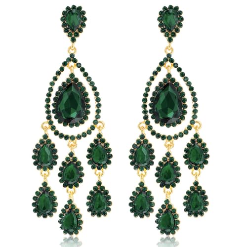 TOFBS Tropfenform Kristall Ohrringe Chandelier Ohrhänger Strass Quaste Schmuck Damenohrringe Elegant von TOFBS