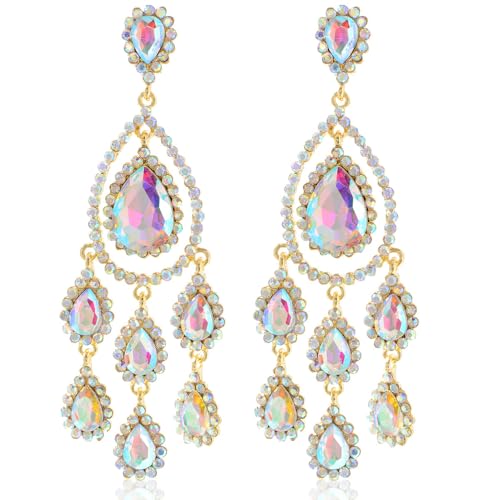TOFBS Tropfenform Kristall Ohrringe Chandelier Ohrhänger Strass Quaste Schmuck Damenohrringe Elegant von TOFBS