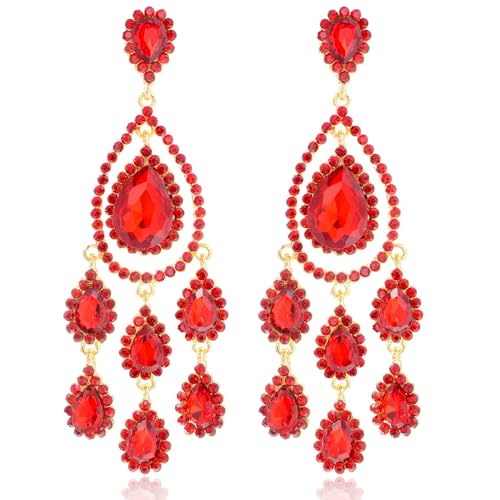 TOFBS Tropfenform Kristall Ohrringe Chandelier Ohrhänger Strass Quaste Schmuck Damenohrringe Elegant von TOFBS