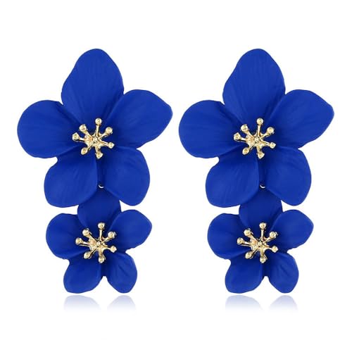 TOFBS Ohrringe Damen Ohrringe Mode Doppelschichtige Tropfen Ohrringe Hypoallergen Ohrringe Blumen Schmuck Accessoires für den Alltag(Blau) von TOFBS