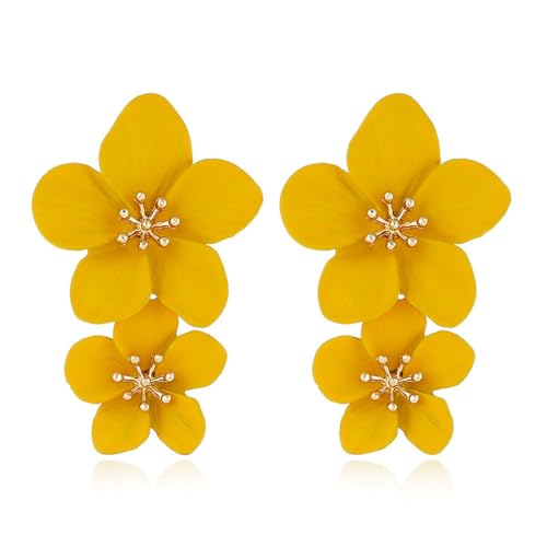 TOFBS Ohrringe Damen Ohrringe Mode Doppelschichtige Tropfen Ohrringe Hypoallergen Ohrringe Blumen Schmuck Accessoires für den Alltag(Gelb) von TOFBS