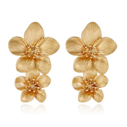 TOFBS Ohrringe Damen Ohrringe Mode Doppelschichtige Tropfen Ohrringe Hypoallergen Ohrringe Blumen Schmuck Accessoires für den Alltag(Gold) von TOFBS