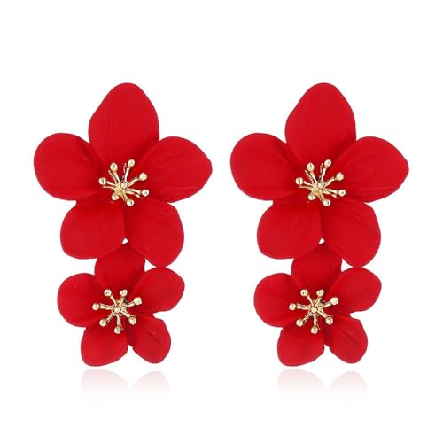 TOFBS Ohrringe Damen Ohrringe Mode Doppelschichtige Tropfen Ohrringe Hypoallergen Ohrringe Blumen Schmuck Accessoires für den Alltag(Rot) von TOFBS