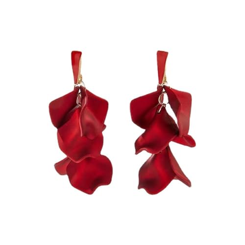 TOFBS Ohrringe Damen Rose Blumen Lange Hängend Quasten Ohrstecker Elegant Tropfen Statement Rosenblüten Silber 925 Ohrringe Hochzeit Brautjungfer Schmuck für Frauen Mädchen rot von TOFBS