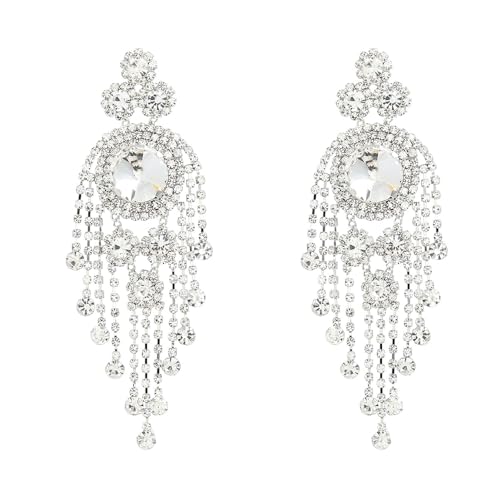 TOFBS Ohrringe Damen Vintage Elegante Bunte Runde Hohle Quasten Ohrringe Charme Haken Ohrringe Lange Ohrringe Kristall Ohrringe für Frauen Abschlussball Partei Schmuck(Weiß) von TOFBS