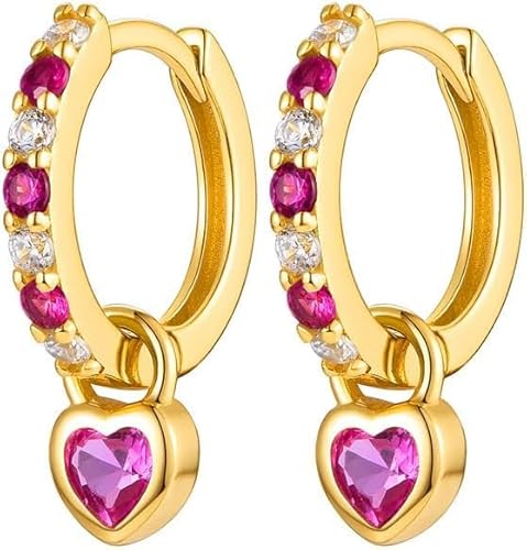 TOFBS Herzform Creolen Ohrringe S925 Silber Nadel Kristall Zirkonia Schmuck Damen Huggie Hoop Elegante Ohrhänger von TOFBS