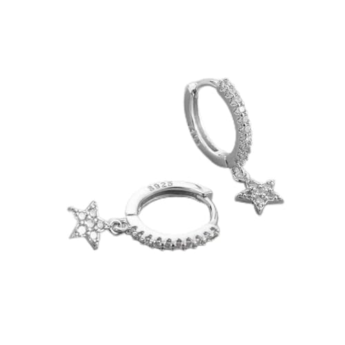 TOFBS S925 Silber Stern Creolen Kristall Ohrringe Zirkonia Schmuck Damen Huggie Hoops Elegant Minimalistisch Ohrstecker von TOFBS