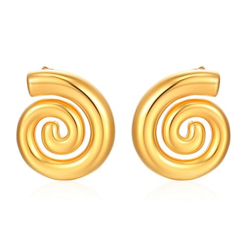 TOFBS Ohrringe für Damen 18K Gold Hypoallergene Ohrstecker Geometrische Wirbel Welle Ohrhänger Abstrakte Aesthetic Aussage Ohrring Schmuck Geschenke(Gold) von TOFBS