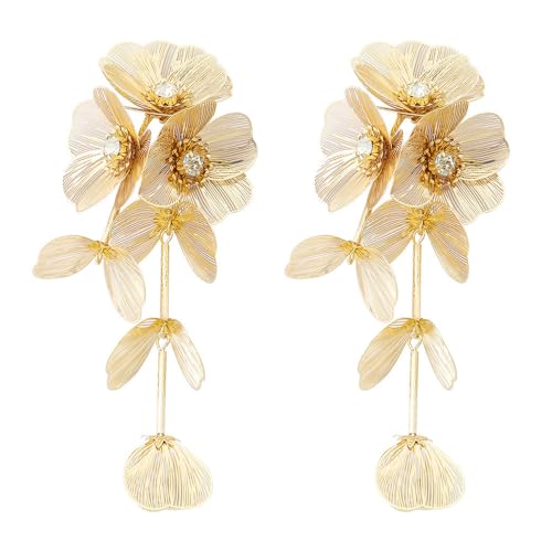 TOFBS Ohrringe für Damen 925 Silber Nadel Ohrring Personalisierter Übertriebene Tropfen Ohrringe Hohl Metall Filigrane Blumenohrringe Modeschmuck(Gold) von TOFBS