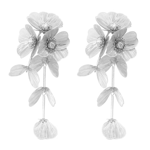 TOFBS Ohrringe für Damen 925 Silber Nadel Ohrring Personalisierter Übertriebene Tropfen Ohrringe Hohl Metall Filigrane Blumenohrringe Modeschmuck(Silber) von TOFBS