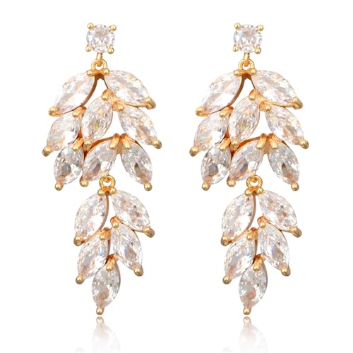TOFBS Blatt Tropfen Ohrringe Kristall Schmuck Luxus Damen Ohrhänger Hochzeitsschmuck Elegant Brautschmuck Glänzend Juwelenbesetzt von TOFBS
