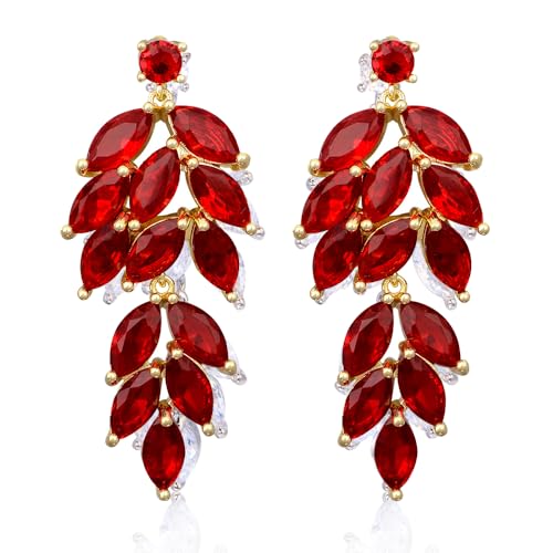 TOFBS Blatt Tropfen Ohrringe Kristall Schmuck Luxus Damen Ohrhänger Hochzeitsschmuck Elegant Brautschmuck Glänzend Juwelenbesetzt von TOFBS