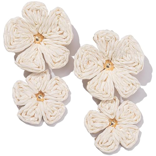 TOFBS Ohrringe für Damen Boho Persönlichkeit Statement Baumeln Rattan Blume Ohrringe Groß Hypoallergene Hawaiian Holiday Style Modeschmuck (Beige) von TOFBS