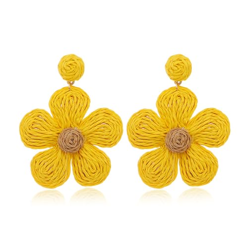 TOFBS Ohrringe für Damen Boho Persönlichkeit Statement Baumeln Rattan Blume Ohrringe Groß Hypoallergene Hawaiian Holiday Style Modeschmuck(Gelb) von TOFBS