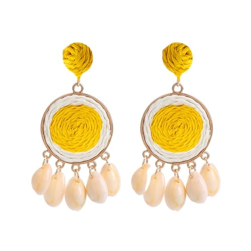 TOFBS Runde Gewebte Ohrringe Muschel Anhänger Traumfänger Stil Handgefertigter Schmuck Boho Sommer Accessoires von TOFBS