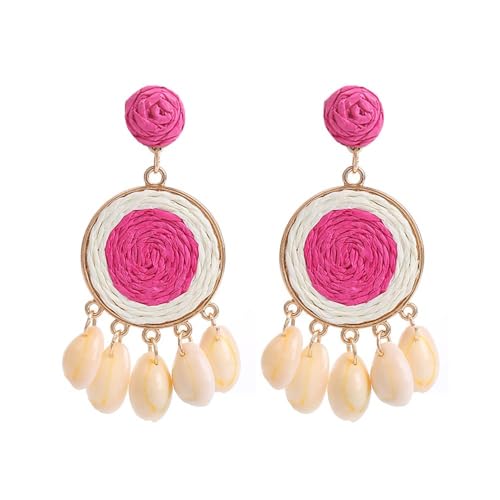 TOFBS Runde Gewebte Ohrringe Muschel Anhänger Traumfänger Stil Handgefertigter Schmuck Boho Sommer Accessoires von TOFBS