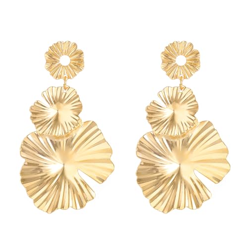 TOFBS Ohrringe für Damen Goldene Große Ginkgoblatt Hängeohrringe mit Legierung Hypoallergen Stilvoller Blumenohrring Schmuck Frauen（Gold） von TOFBS