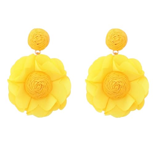TOFBS Handgefertigte Blumen Ohrringe Stoff Ohrstecker Damen Schmuck Elegante Textil Blüten Ohrschmuck Naturstil Accessoires von TOFBS
