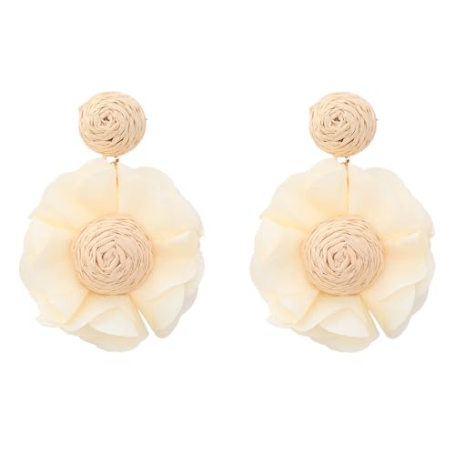 TOFBS Ohrringe für Damen Handgemachte Geflochtenes Böhmischer Bast Blumen Tropfen Ohrringe Ethnischer Stil Retro Mode Ohrringe Geschenke Schmuck(Weiß) von TOFBS