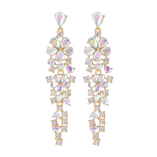 TOFBS Blumen Quaste Ohrringe Kristall Tropfen Ohrhänger Elegant Schmuck Damen Lange Ohrstecker Glänzend Hochzeit Abend Accessoires von TOFBS