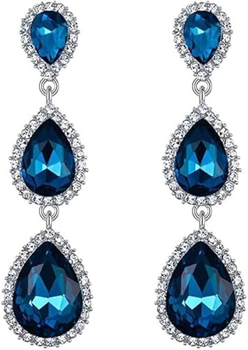 TOFBS Tropfen Ohrringe Zirkonia Kristall Schmuck Damen Hängend Elegant Luxuriös Glänzend Hochzeit Abend Accessoires Silber Schwarz von TOFBS