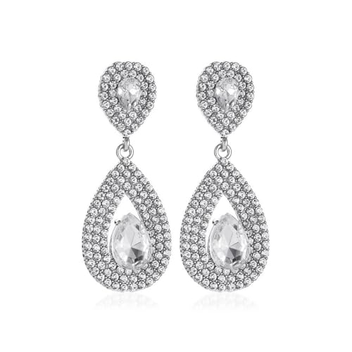 TOFBS Ohrringe für Damen Teardrop Kristall Zirkonia Hypoallergen Plättchen Große Drop Ohrringe Hängeohrringe Schmuck für Frauen Mädchen (Silber) von TOFBS