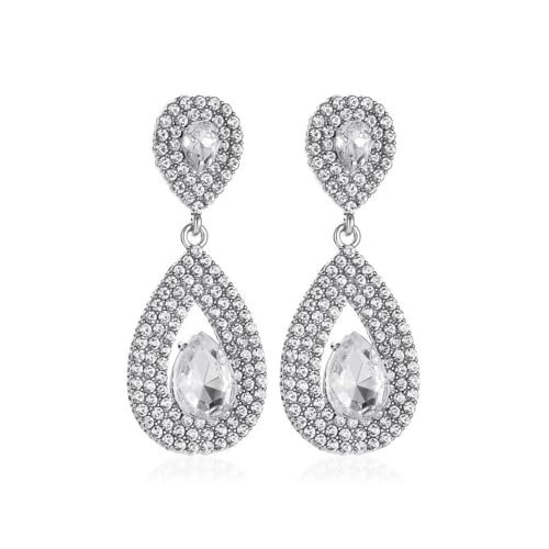 TOFBS Tropfen Ohrringe Zirkonia Kristall Schmuck Damen Hängend Elegant Luxuriös Glänzend Hochzeit Braut Abend Ohrhänger von TOFBS