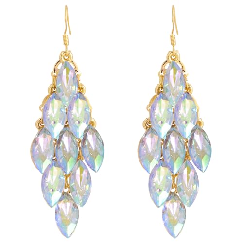 TOFBS Ohrringe für Damen übergroße Blätter Cluster Baumelnde Bohemia Quasten Tropfenohrringe Hypoallergen Modeschmuck Weihnachten Valentinstag Verlobung（Schillernde Farben） von TOFBS