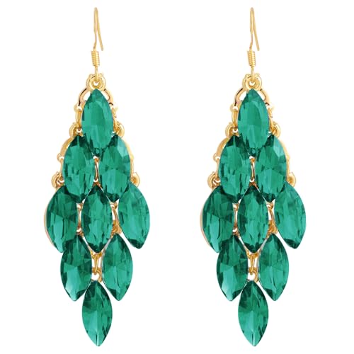 TOFBS Ohrringe für Damen übergroße Blätter Cluster Baumelnde Bohemia Quasten Tropfenohrringe Hypoallergen Modeschmuck Weihnachten Valentinstag Verlobung（Smaragd） von TOFBS