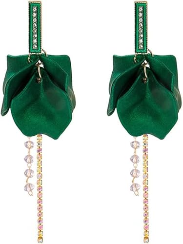 TOFBS Blütenblatt Ohrringe Kristall Quaste Schmuck Damenohrhänger Elegante Strassstein Ohrstecker Hochwertige Damenschmuck von TOFBS