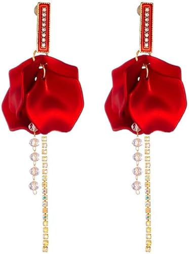 TOFBS Blütenblatt Ohrringe Kristall Quaste Schmuck Damenohrhänger Elegante Strassstein Ohrstecker Hochwertige Damenschmuck von TOFBS