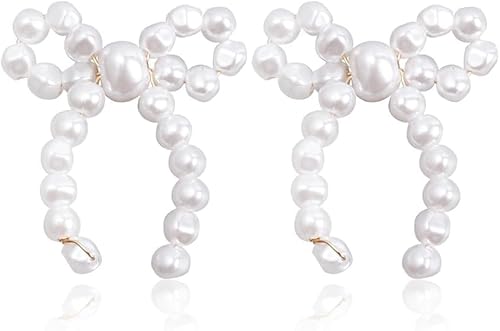 TOFBS Schleife Perlen Ohrringe Handgefertigt Süßwasserperlen Schmuck Elegante Ohrstecker Damen Mädchen Perlenohrringe von TOFBS