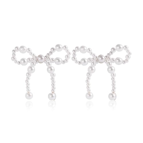 TOFBS Schleife Perlen Ohrringe Handgefertigt Süßwasserperlen Schmuck Elegante Ohrstecker Damen Mädchen Perlenohrringe von TOFBS