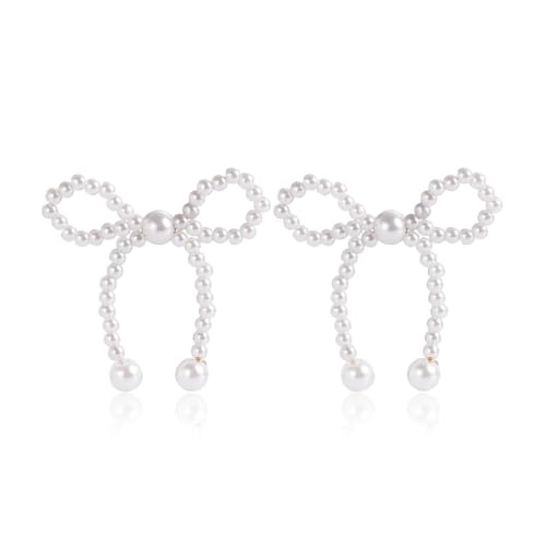 TOFBS Schleife Perlen Ohrringe Handgefertigt Süßwasserperlen Schmuck Elegante Ohrstecker Damen Mädchen Perlenohrringe von TOFBS