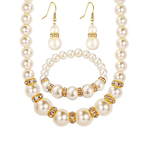 TOFBS Perlen Schmuckset für Damen Mädchen Perlen Anhänger Halskette Ohrringe Armband Set Perlenkette Weiß Perlen Ketten Perlenarmband Perlenohrringe Brautschmuck Set (Set 2#) von TOFBS