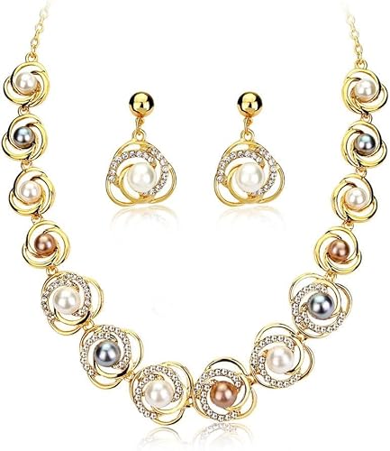TOFBS Perlen Schmuckset für Damen Mädchen Perlen Anhänger Halskette Ohrringe Set Perlenkette Weiß Perlen Ketten Perlenohrringe Brautschmuck Set Hochzeit Engagement Party (#4) von TOFBS