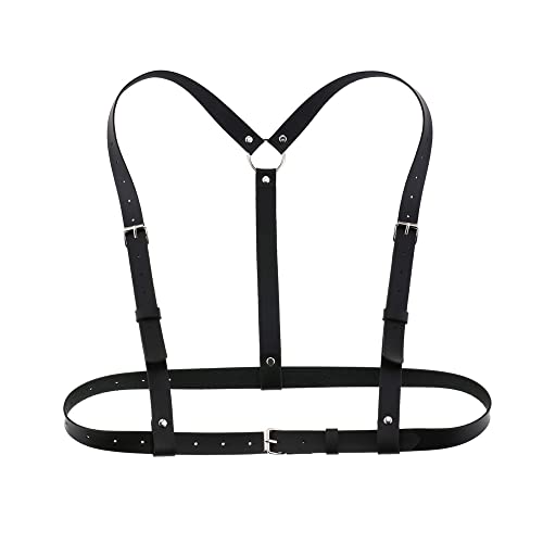 TOFBS Punk Leder Körperkette Harness Gürtel Körper Brust Kette Schwarz Gothic Weste Gürtel Verstellbare Körperschmuck für Frauen Mädchen Cosplay Party Rave Halloween Kostüm (#4) von TOFBS