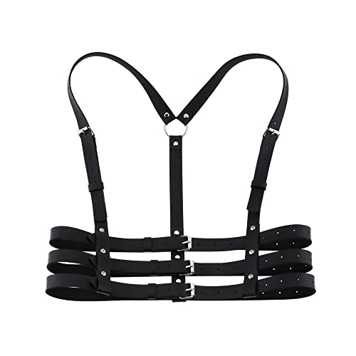 TOFBS Punk Leder Körperkette Harness Gürtel Körper Brust Kette Schwarz Gothic Weste Gürtel Verstellbare Körperschmuck für Frauen Mädchen Cosplay Party Rave Halloween Kostüm (#5) von TOFBS